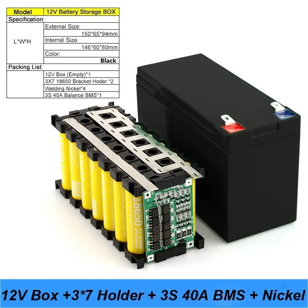 12V 3S 7P 40A BMS Li-ion Battery Pack DIY Kits Case Holder Fr 18650 Power Wall