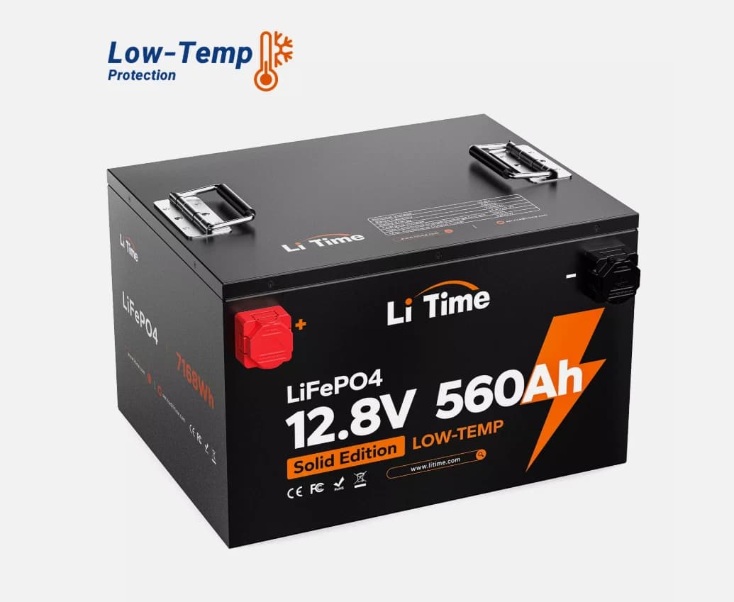 LiTime 12V 560Ah 250A Low Temp BMS LiFePO4 Battery For Solar Off-grid