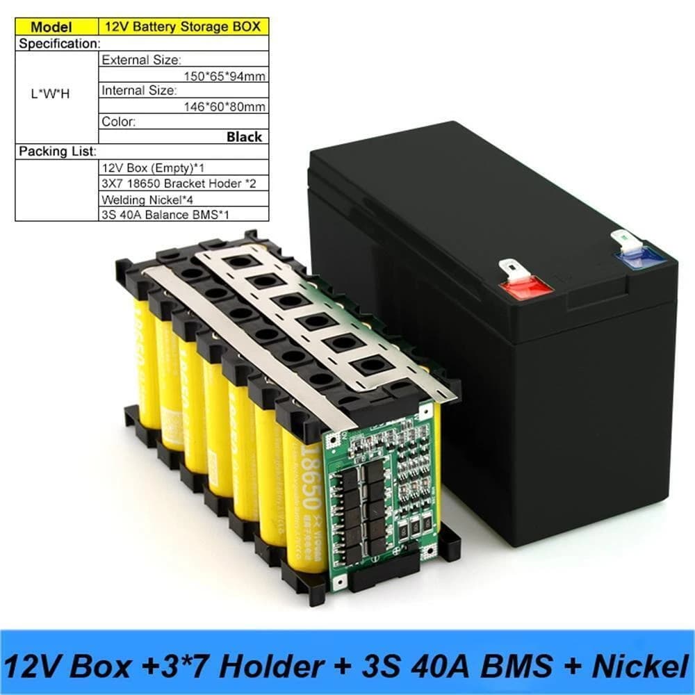 12V 3S 7P 40A BMS Li-ion Battery Pack DIY Kits Case Holder Fr 18650 Power Wall